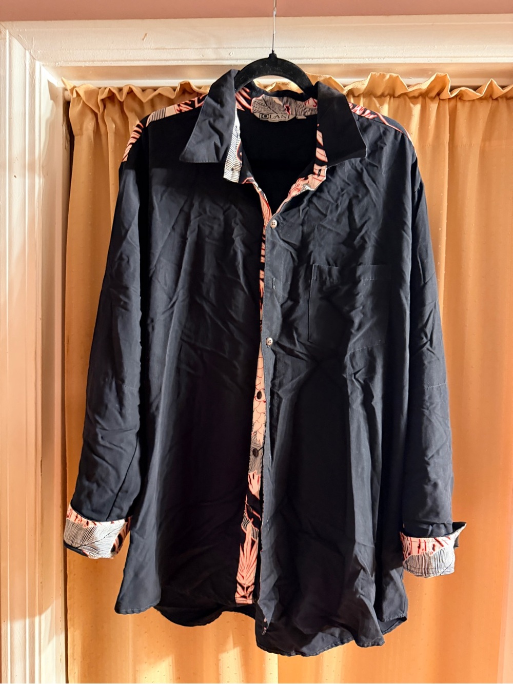 Men's Black Button-Down Shirt with Pink Contrast Trim